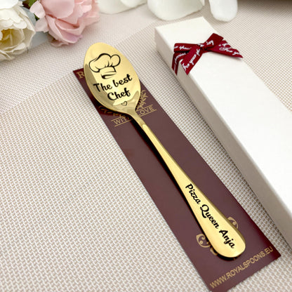 Chef gift cooking spoon - Personalized Golden tasting spoon