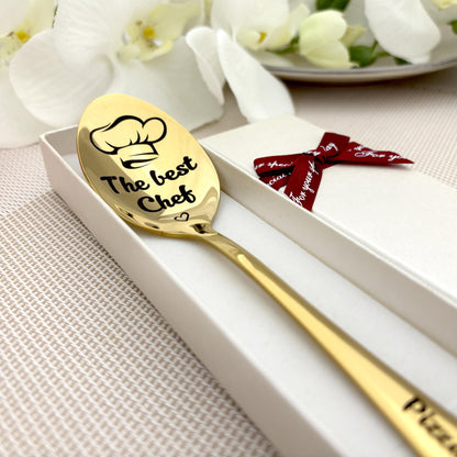 Chef gift cooking spoon - Personalized Golden tasting spoon