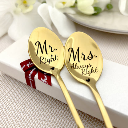 Mr. Right & Mrs. Always Right | Personalized Couple’s Spoon Set