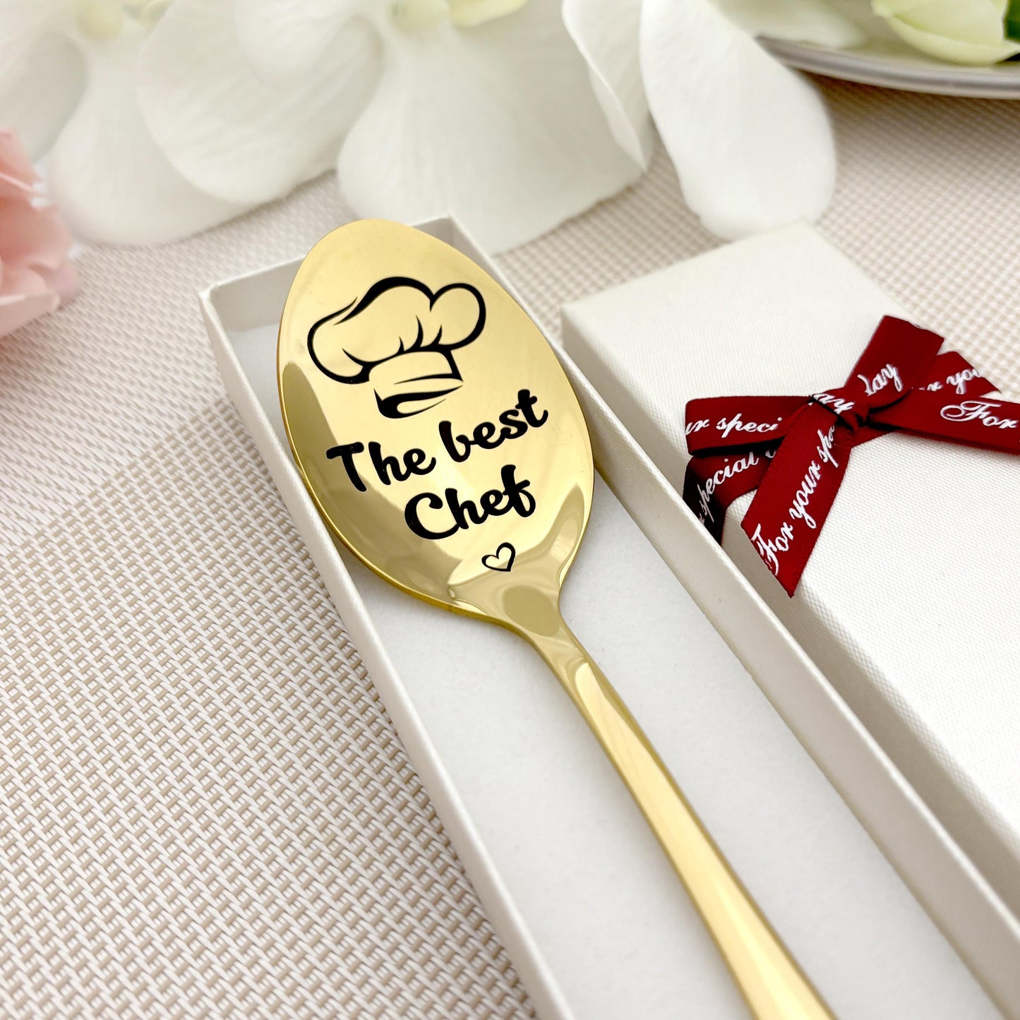 Chef gift cooking spoon - Personalized Golden tasting spoon