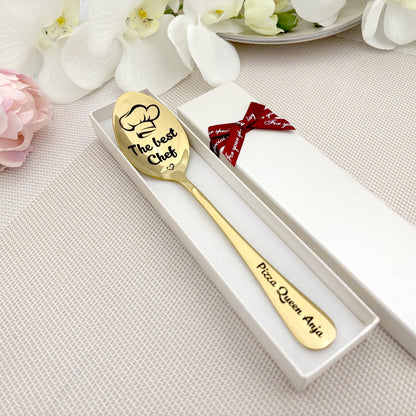 Chef gift cooking spoon - Personalized Golden tasting spoon