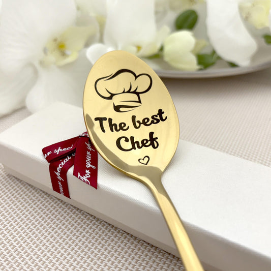 Chef gift cooking spoon - Personalized Golden tasting spoon
